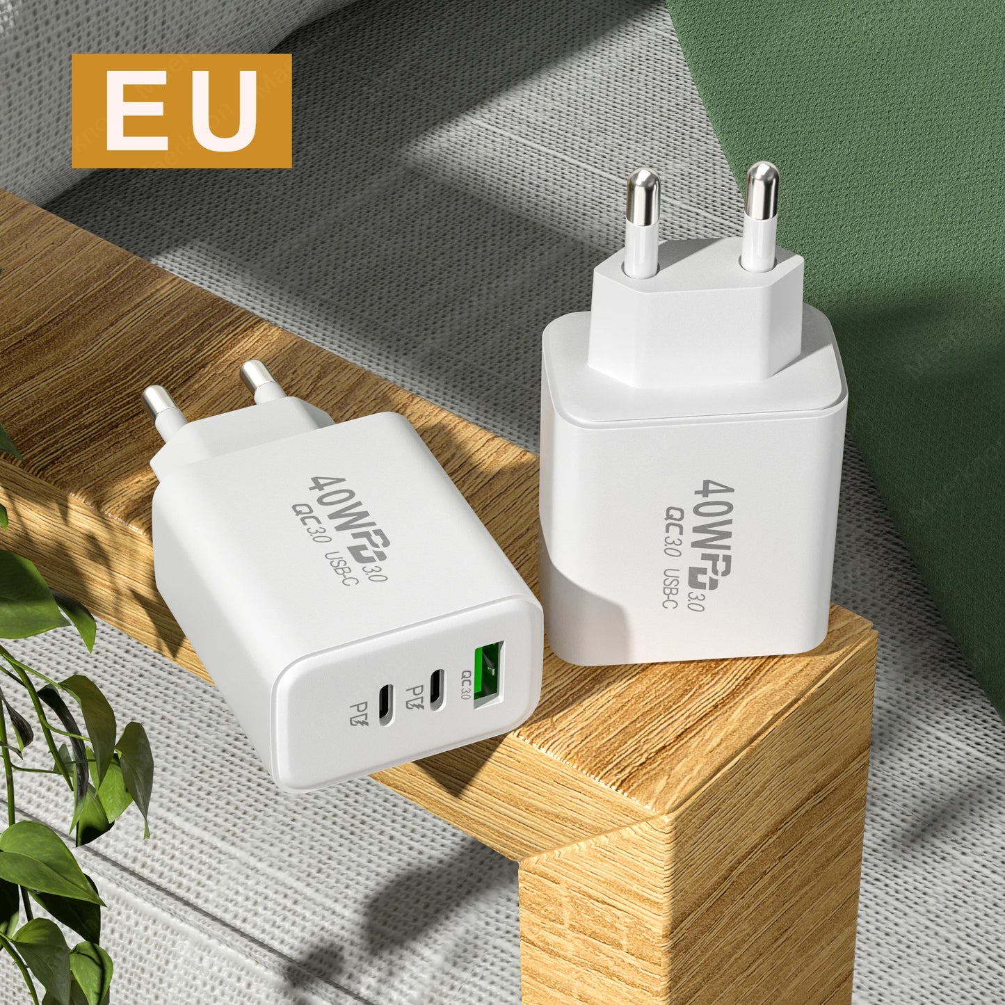 PD 60W USB Charger 3 Ports Type C Fast Charging Phone Charger Adapter For iPhone Xiaomi Samsung Huawei EU/US Plug Wall Charger