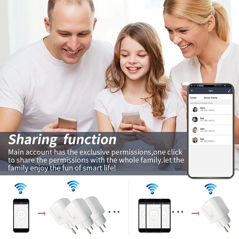 20A Wifi Smart Plug EU Socket With Power Monitoring Timing Function Voice Control Support Alexa Google Home Assistant Tuya App
