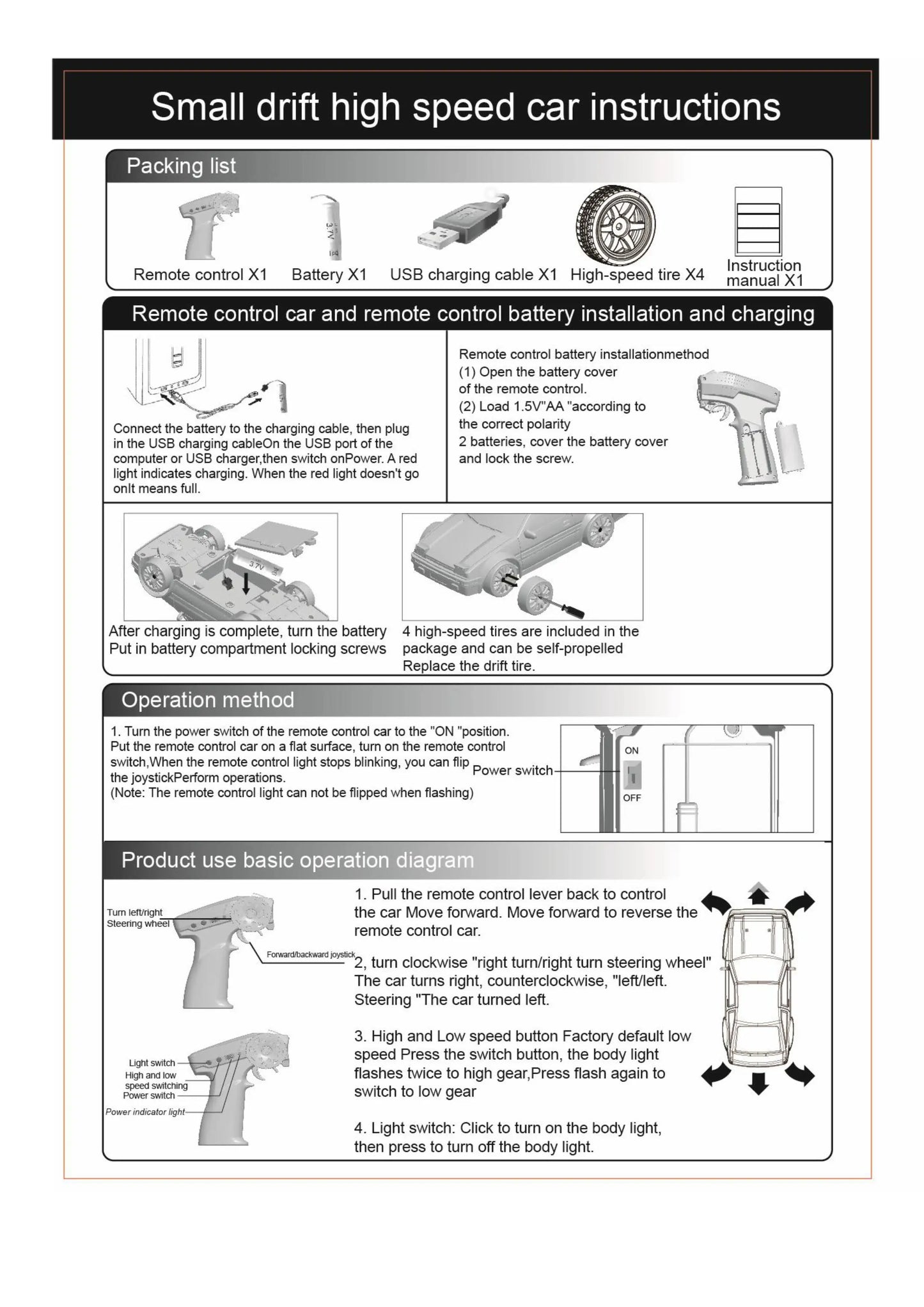New 4WD Remote Control Drift Car Full Size 1:24 Mini Remote Control Racing Car Model 2.4G Radio High Speed RC Car Boy Toy Gift