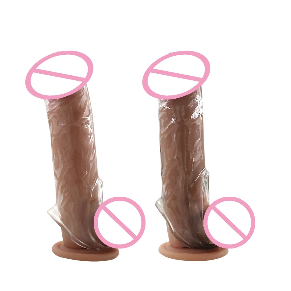 Extension Reusable Condom Penis Sleeve Male Enlargement Time Delay Dildo Enhancer Cock Rings Crystal Clear Condom Adult Sex Toys