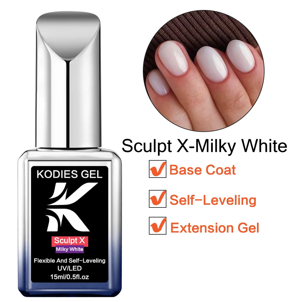 KODIES GEL Milky White Builder Extension Gel Nail Polish 15ML Constrcution Hard Gel Semi Permanent UV Self Leveling Rubber Base
