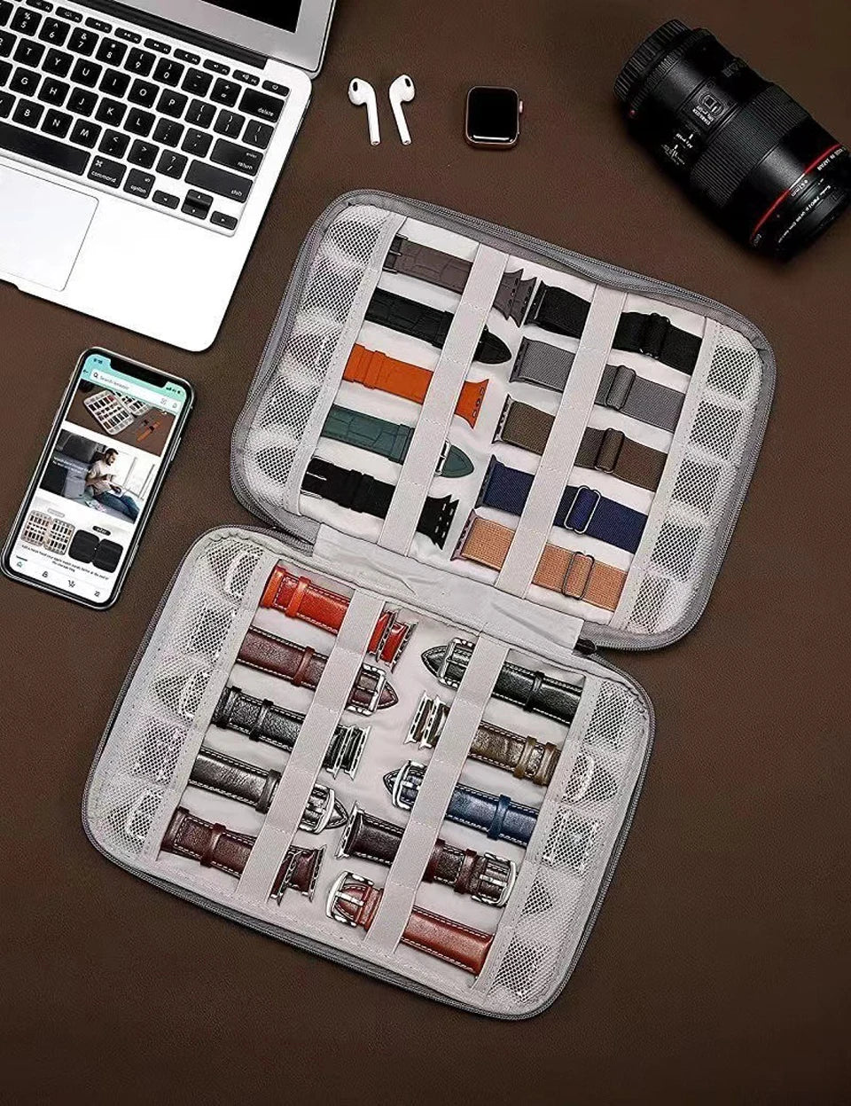 Watch Band Organizer - Watch Straps Holder Carrying Case Storage Bag Travel Pouch for Women Men Most Sizes of Watch Bands