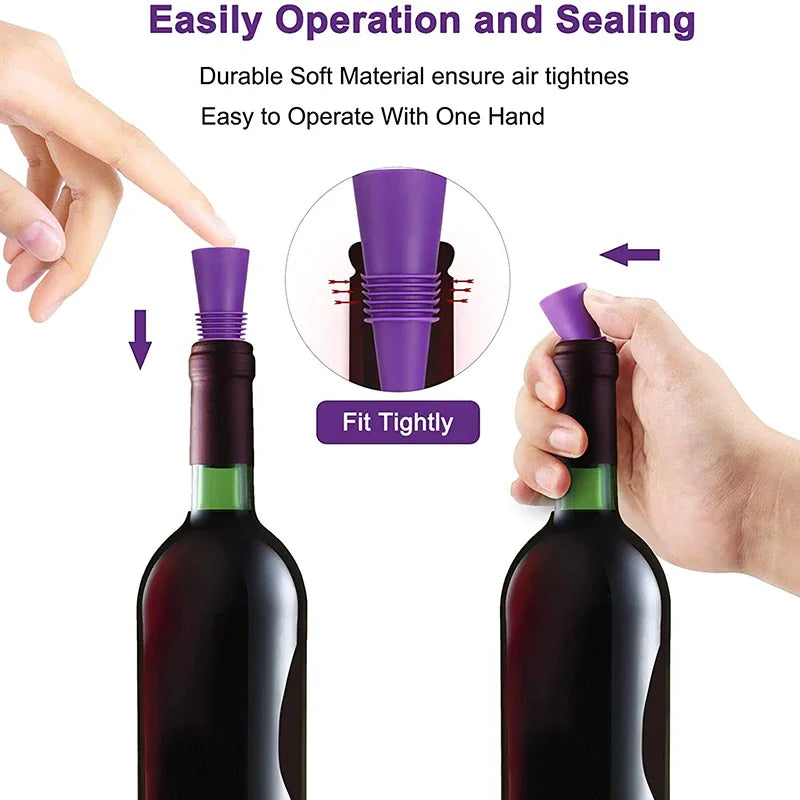 Silicone Wine Bottle Stopper Set Whisky Accessories Leak Proof Beer Champagne Cap Closer Wine Cork Plugs Lids Kitchen Bars Tools