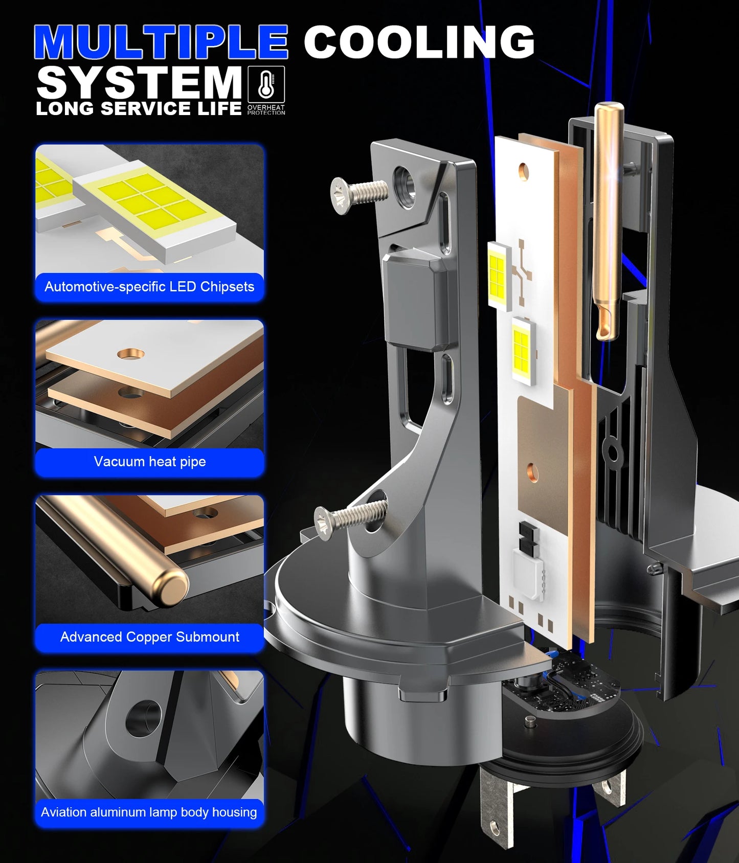 BEAMFLY 100W LED Headlight Bulbs H7 H4 Canbus Wireless Mini Diode 6500K White 20000LM CSP Plug&Play Car Turbo Driving Headlamp