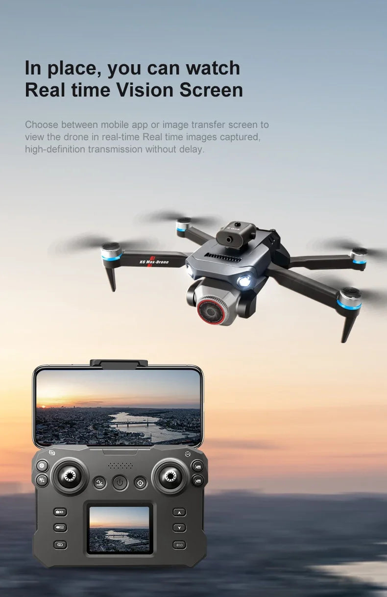 New K6 MAX LCD Screen Drone 8k Profesional HD Camera Brushless Obstacle Avoidance Photography Foldable Quadcopter Toys Gifts