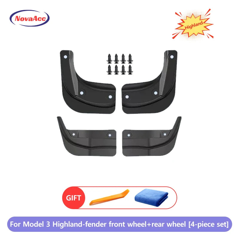 NovaAcc Fender Mud Flaps for Tesla Model Y 2017 to 2024 Model 3 2021 to 2023 2024 Highland Flexible Mud Guards for Tesla