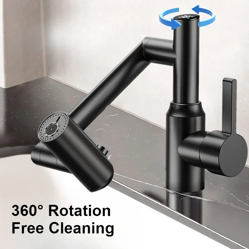 Universal Rotation Kitchen Faucet Bathroom Faucets Multifunctional Washbasin Mechanical Arm Digital Display Hot and Cold Tap
