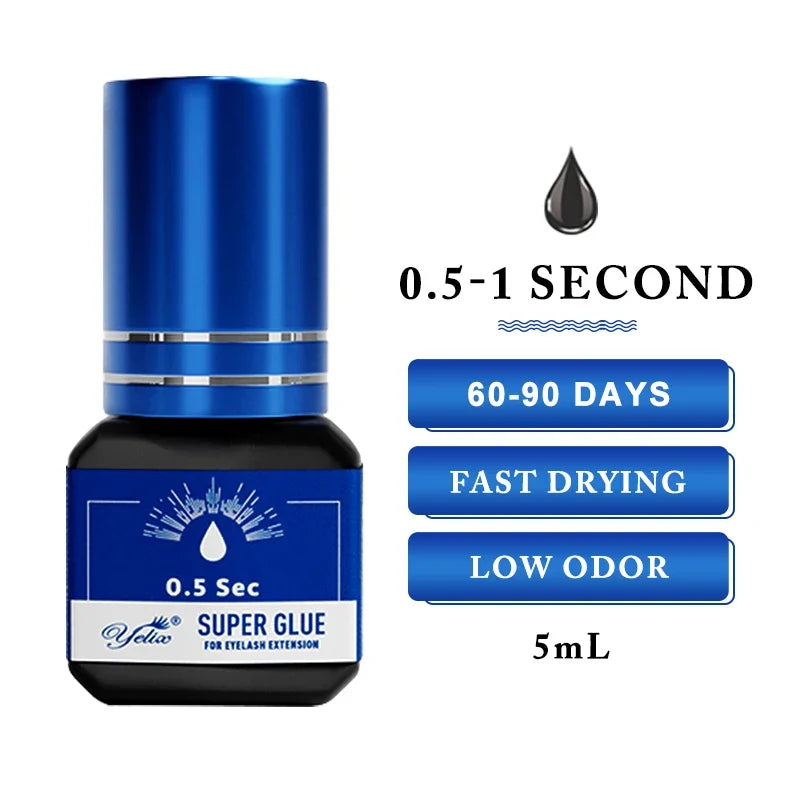 Yelix Eyelash Extension Glue 0.5-1 Sec Fast Dry Individual Lashes Glue Sensitive Eye Black/Clear Eyelash Glue Lash Extension