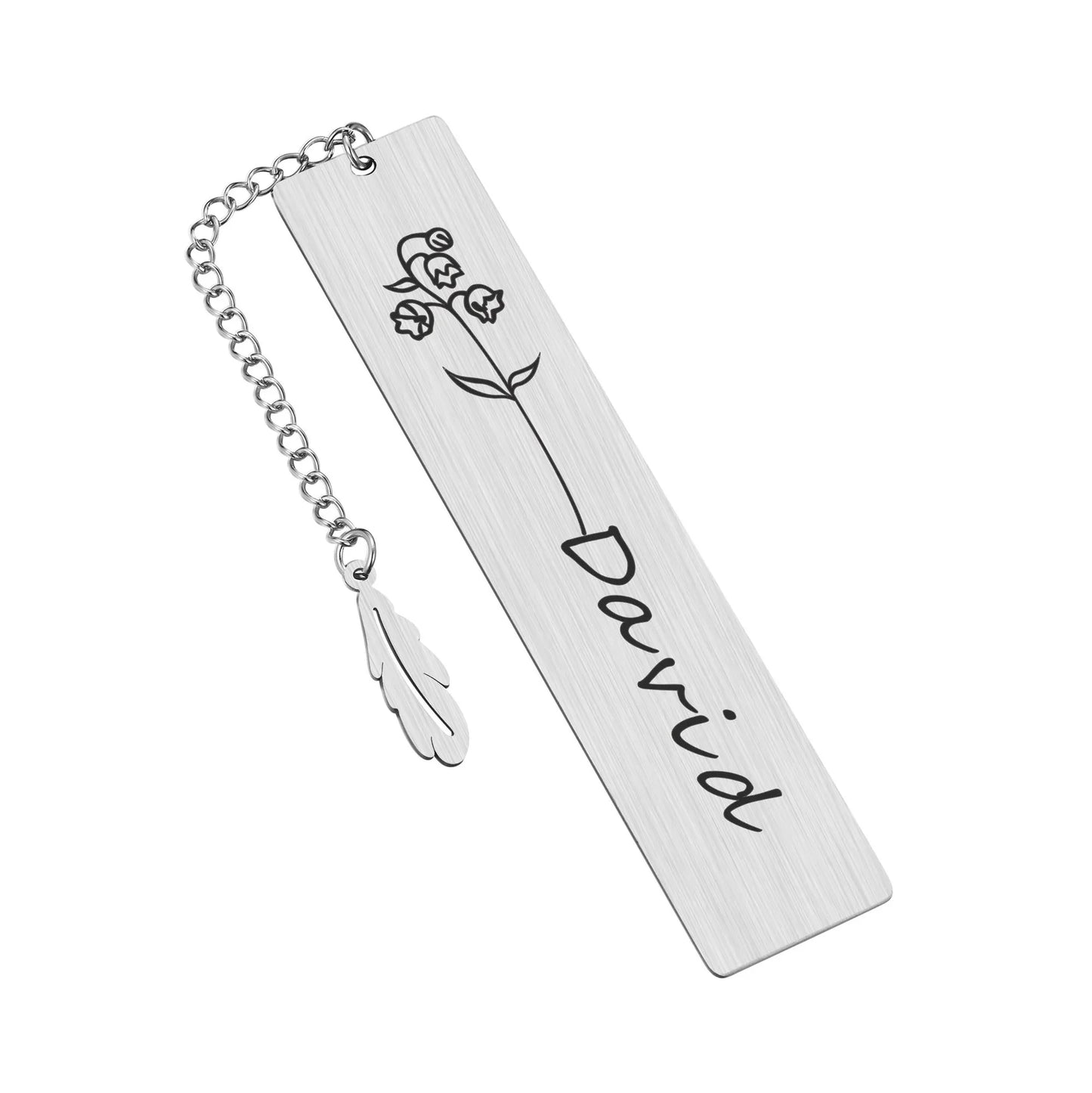 Personalized Birth Flower Bookmark With Name Text, Stainless Steel Customized Bar Birthday Gift For Women Daughter Sister Friend