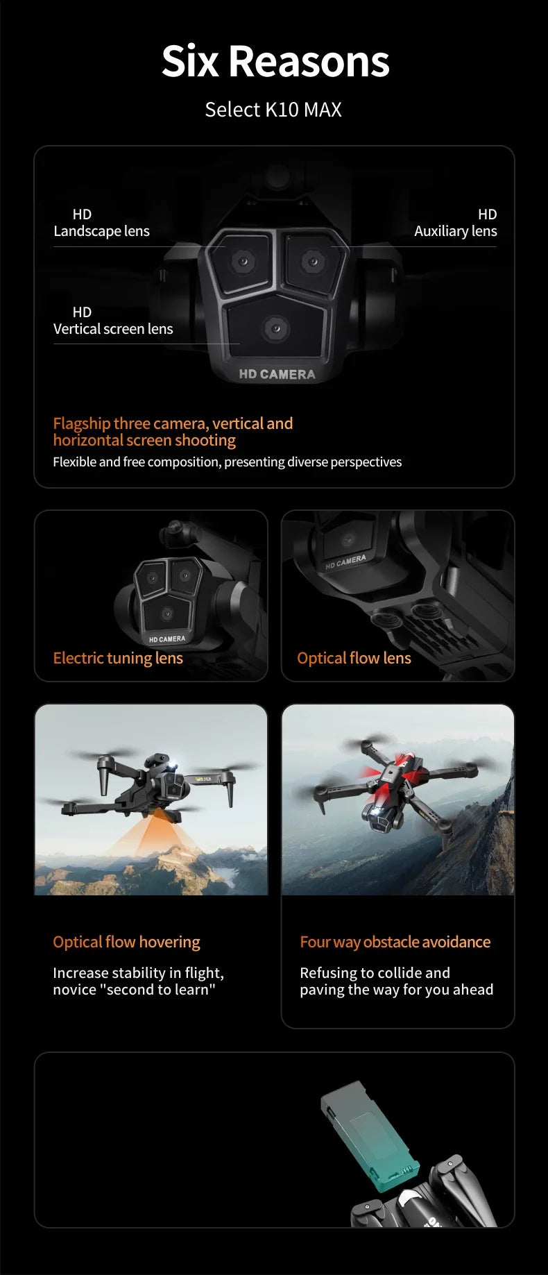 New K10 Max RC Drone 8K Professional Triple Camera Optical Flow Obstacle Avoidance Gesture Photography Foldable Quadcopter Toys