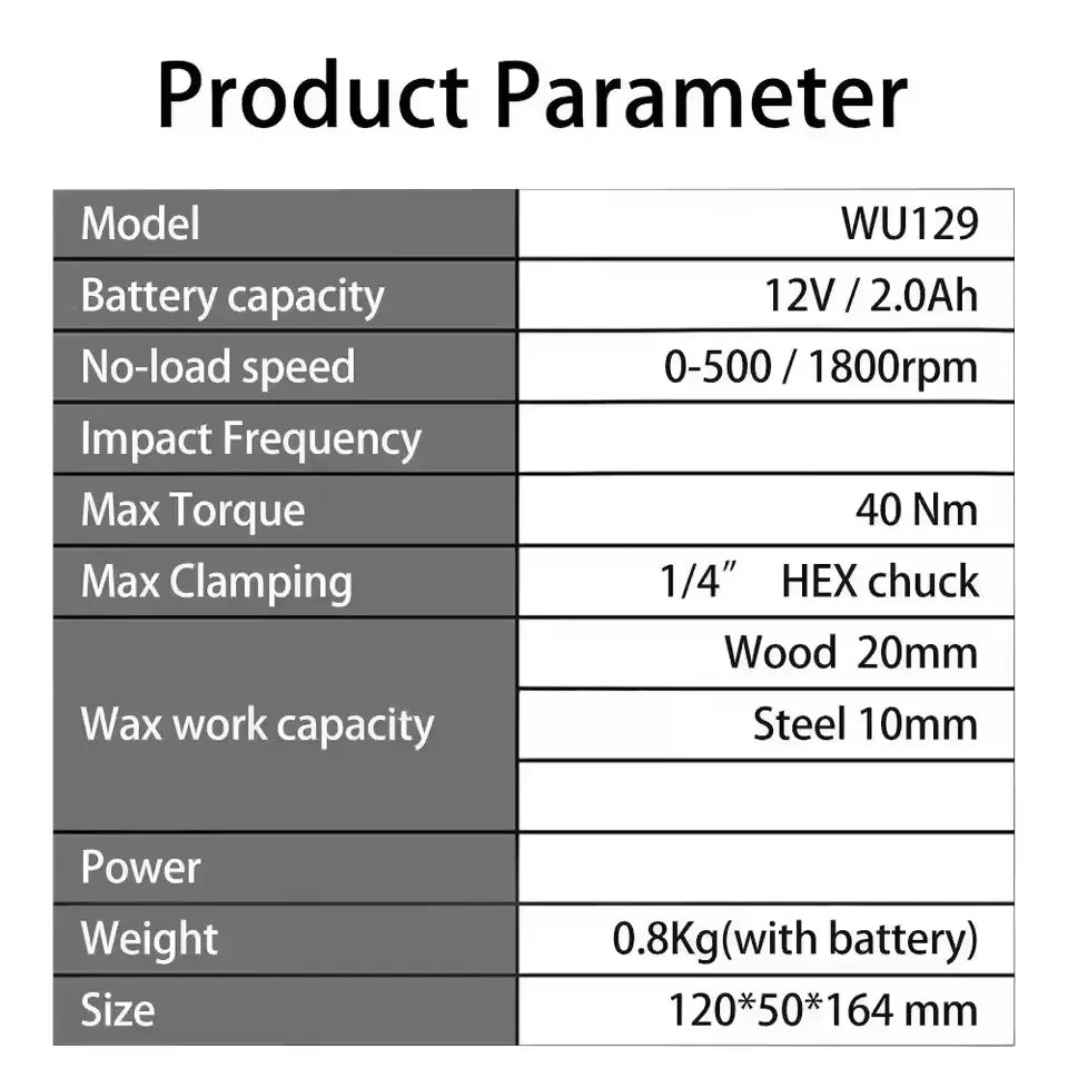 Worx WU129 Cordless Screwdriver 12V 1800rpm Brushless Motor 40Nm Dual Speed Adjustable Torque Wireless Universal Drill