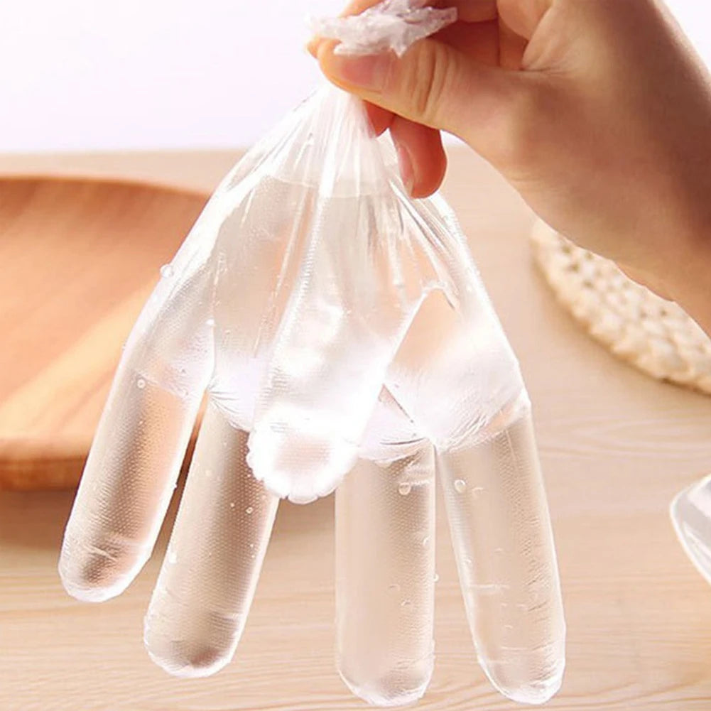 100PCS Disposable Gloves Transparent Waterproof Clean Hygienic Plastic Gloves Food Thickening Film Disposable Kitchenware