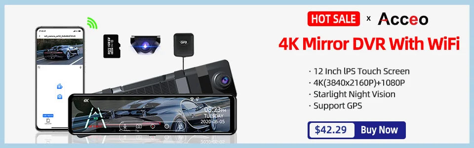 E-ACE 4K UHD WIFI Mini Dash Cam Car Dvr Video Recorder With APP Control Night Vision 24H Parking Camera Monitor Car Accessories