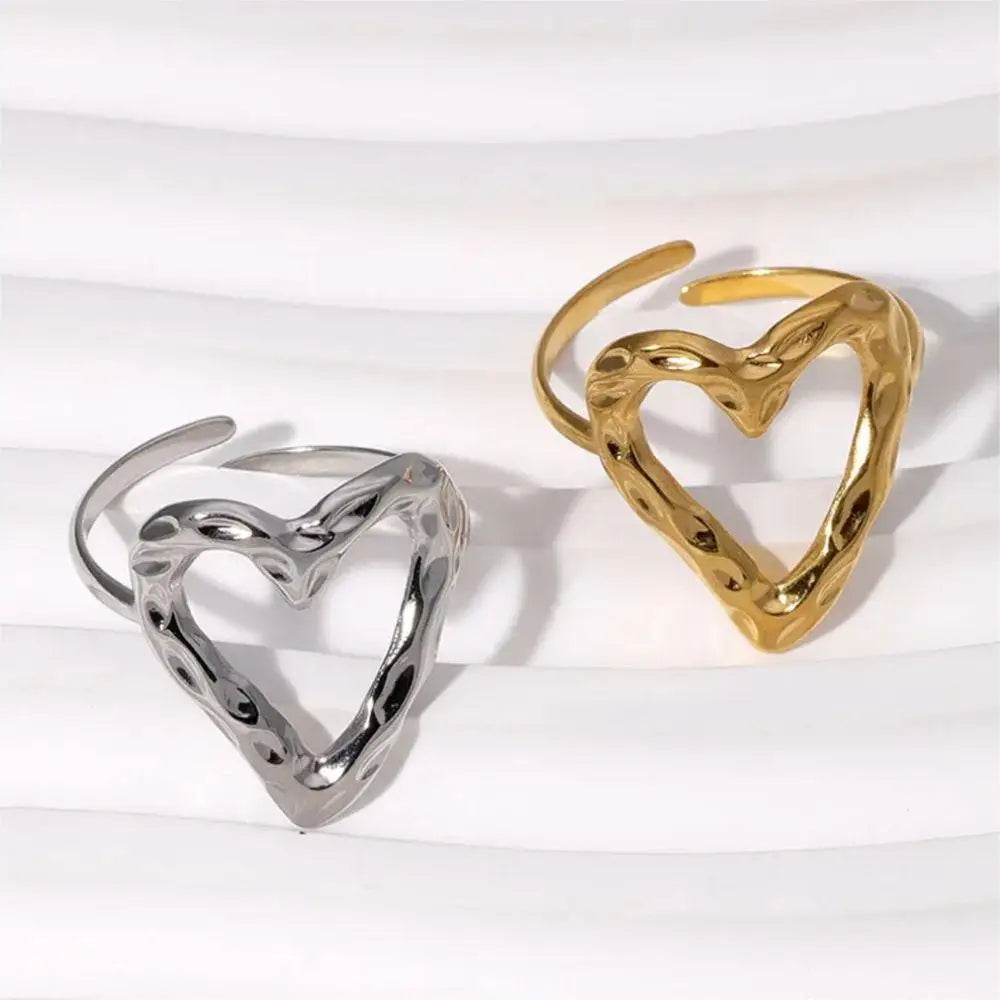 1/3PCS Adjustable Full Circle Hollow Heart-Shaped Open Cuff Ring Stainless Steel Jewelry Irregular Stackable Rings For Women