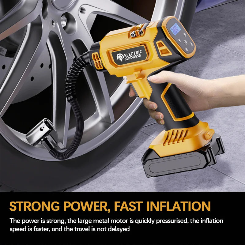 830kpa Cordless Yellow Air Pump Car Tire Air Pump Digital Display Equipped With Led Light For Dewalt 20v Battery