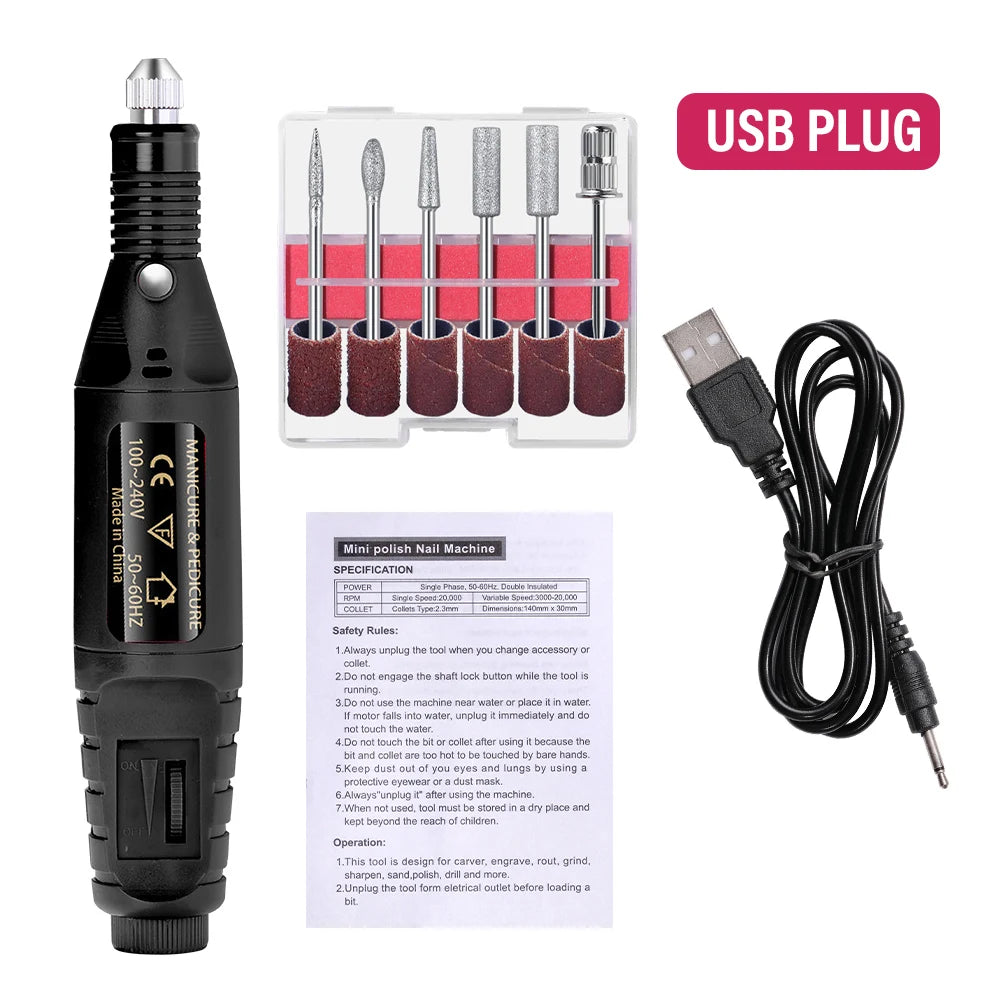 YIKOOLIN Acrylic Nail Drill Kit Electric Nail File 20000 RPM Portable Electric Nail Drill Bits Gel Remover Nail Tools