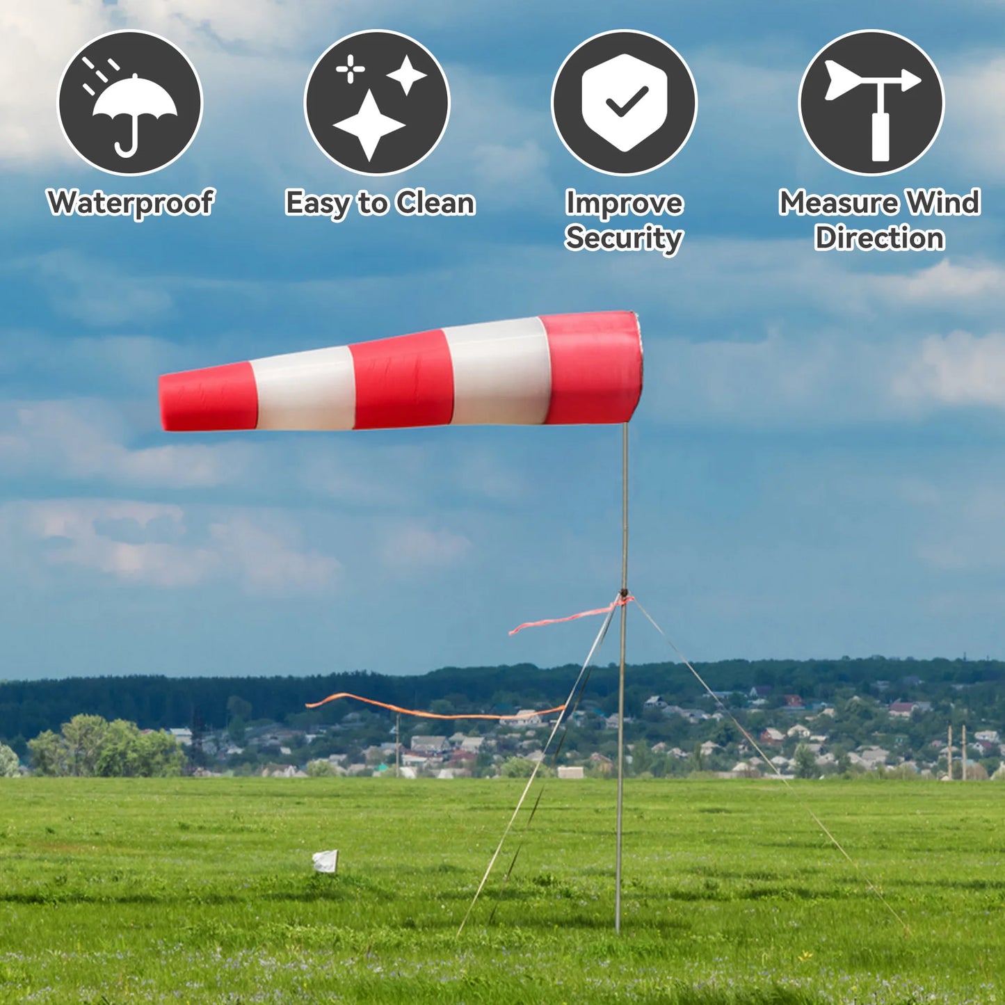 60cm Hanging Reflective Windsock Flags Wind Direction Indicators for Outdoor Airport Garden Farm Measurement Weather Vane