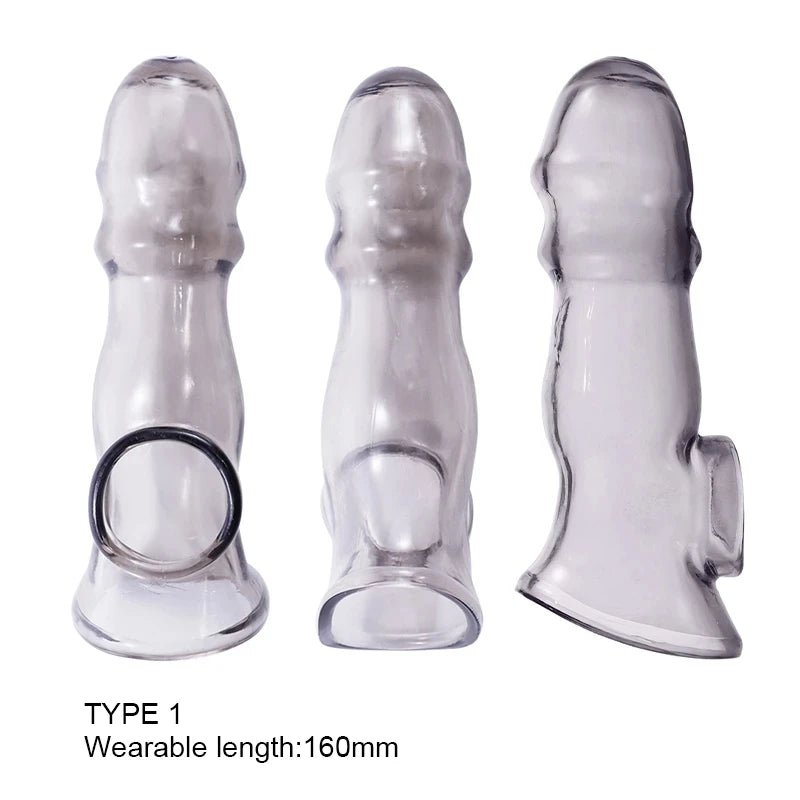 Extension Reusable Condom Penis Sleeve Male Enlargement Time Delay Dildo Enhancer Cock Rings Crystal Clear Condom Adult Sex Toys