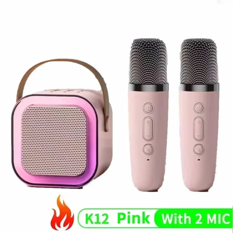 Bluetooth K12 Karaoke Machine Portable 5.3 PA Speaker System with 1-2 Wireless Microphones Home Family Singing Children's Gifts