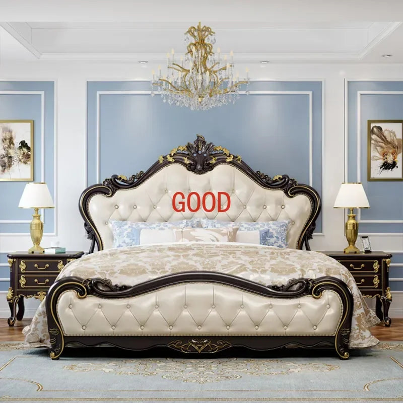 European Luxury Modern Double Bed Frame Mattress Storage Solid Wood Princess Bed Queen Size Cama Bedroom Set Furniture