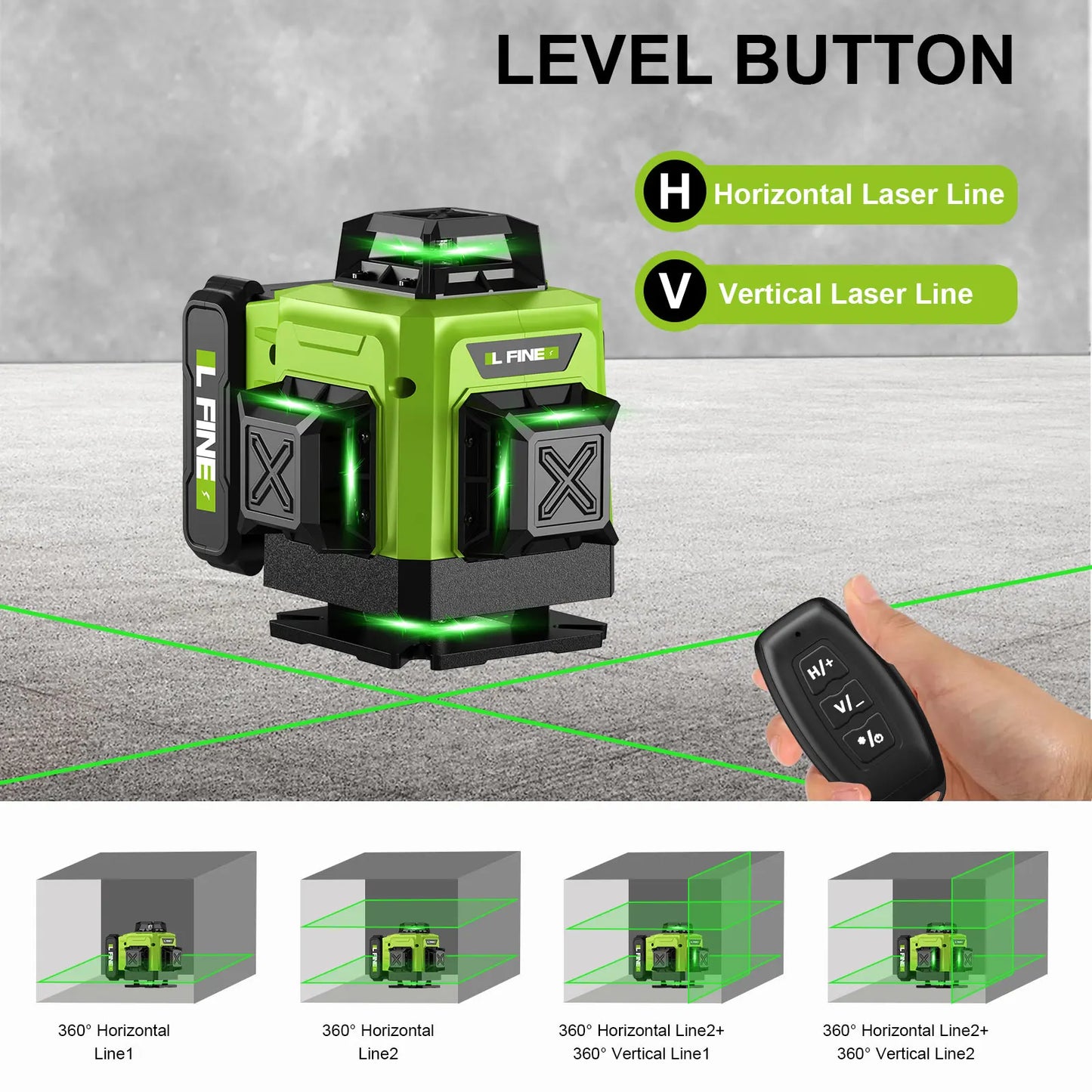 LFINE 3D/4D Laser Level 8/12/16 Lines Horizontal And Vertical With Remote Control 8 Lines 360°Self-leveling Laser Levels