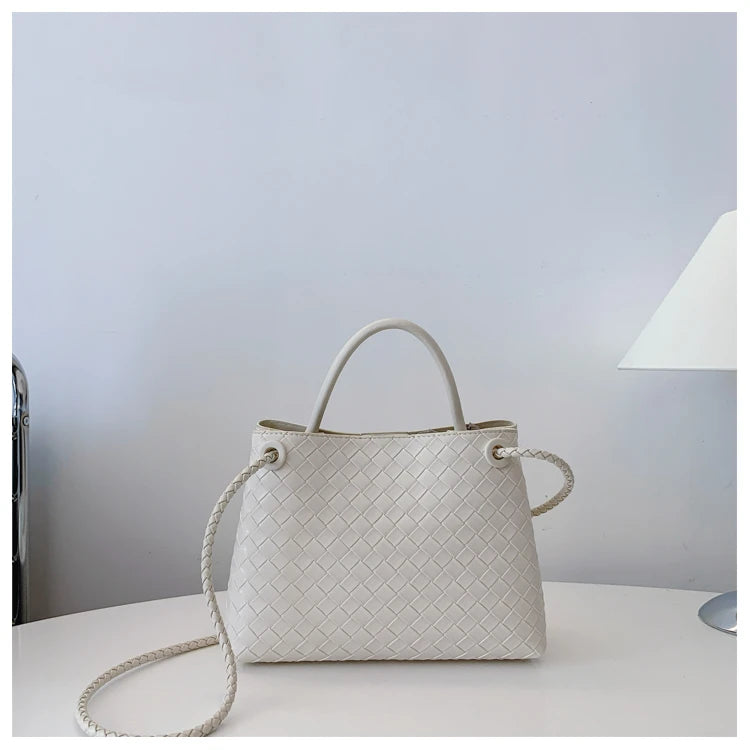 Women's Solid Color Plaid Texture Large Capacity Daily Travel Handbag Shoulder Bag