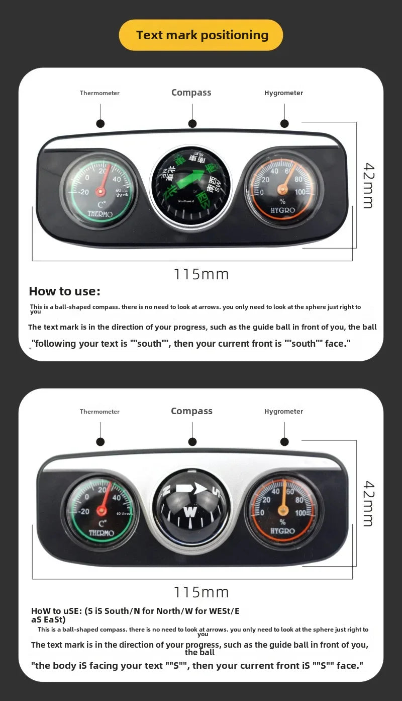 Outdoor Outing Car Guide Ball Self-driving Tour Compass with Thermometer Car Interior Decoration Accessories