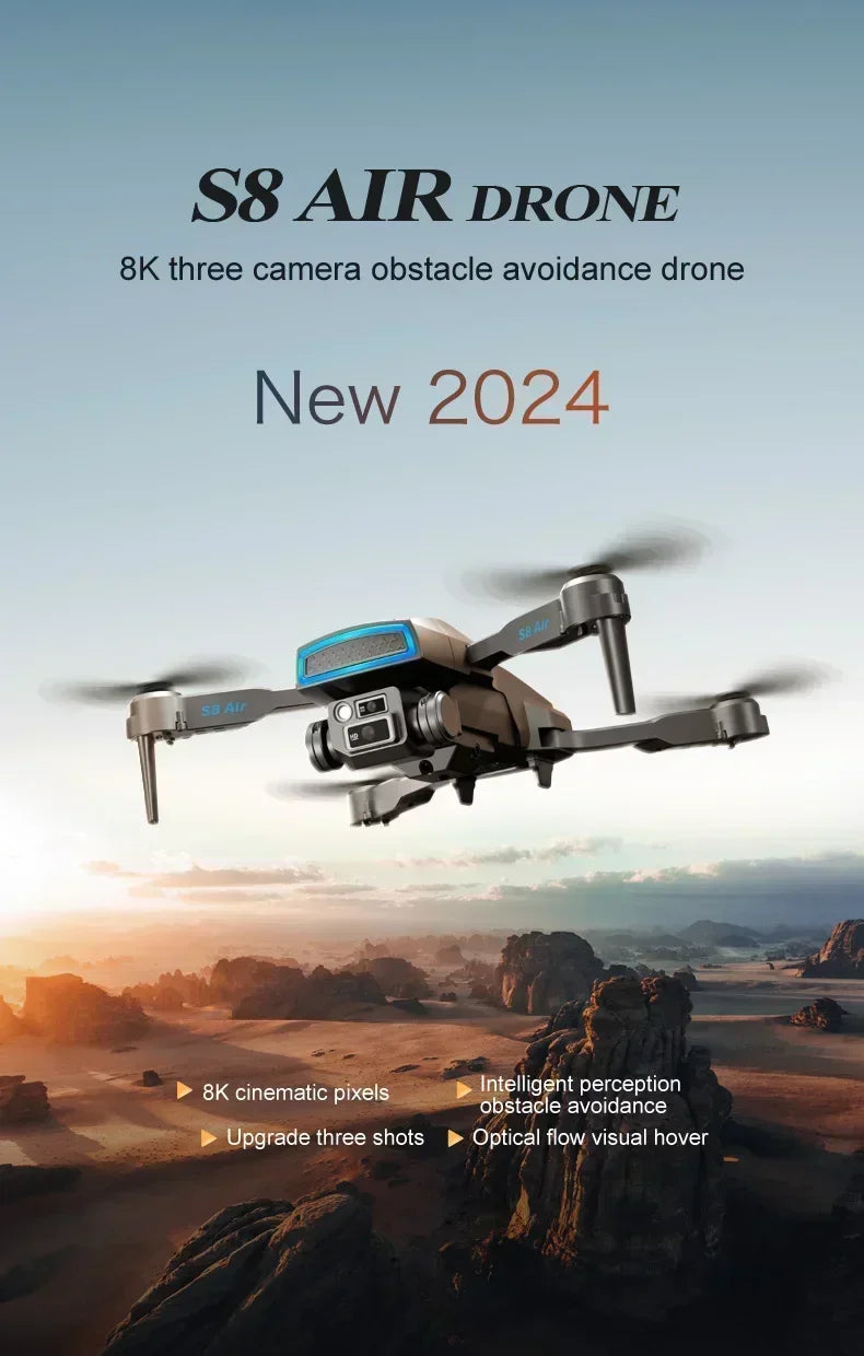 New S8 AIR GPS 5G Drone 8K HD Camera WIFI FPV Obstacle Avoidance Optical Flow Cool Lighting RC Foldable Quadcopter Gifts Toys