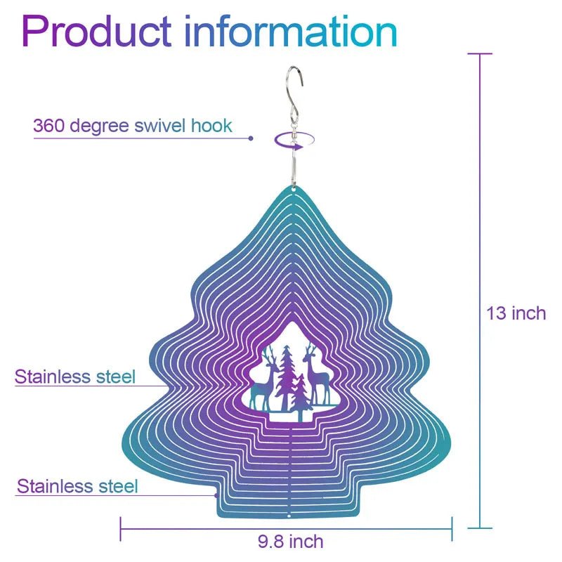 3D Wind Spinner Chime Heart Square Drop Shape Stainless Steel Rotating WindChime For Both Outdoor Garden And Indoor