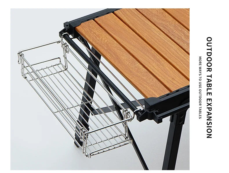 Outdoor Aluminum Table Side Storage Rack Hanging Mesh IGT Table Expansion Bracket Folding Table Extension Basket Folding Rack