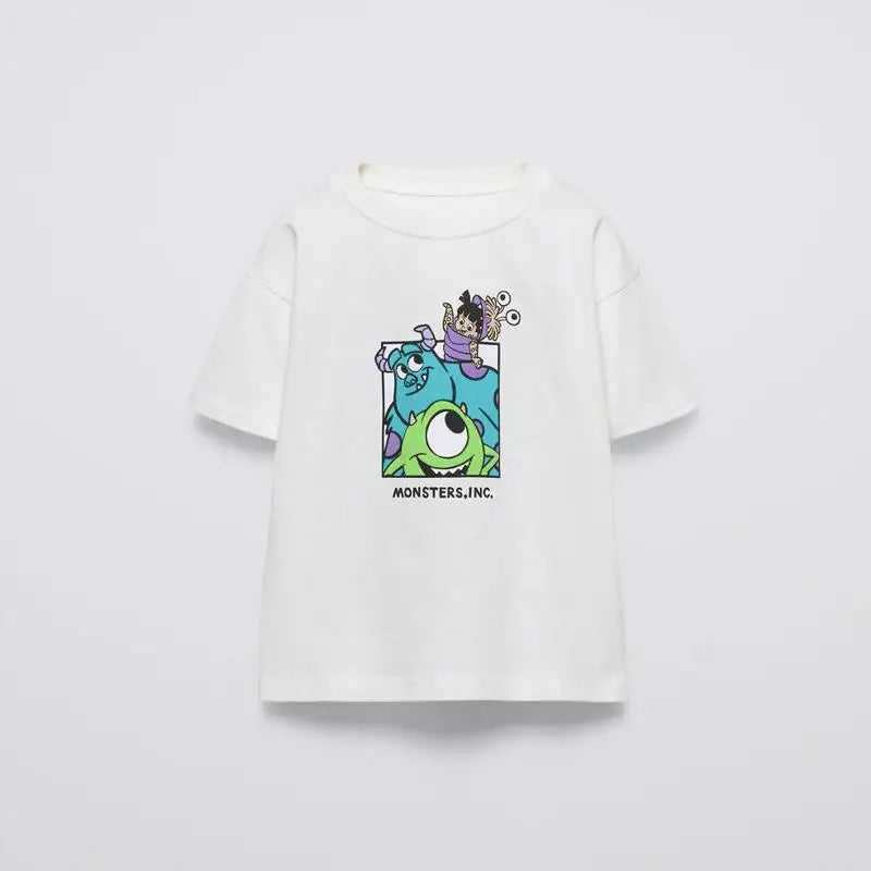 Black Tees Printing Tops Baby Summer Wear Cartoon Short Sleeve T Simple Cute Loose Bottoming Shirt Kids Thin Pure Cotton Costume