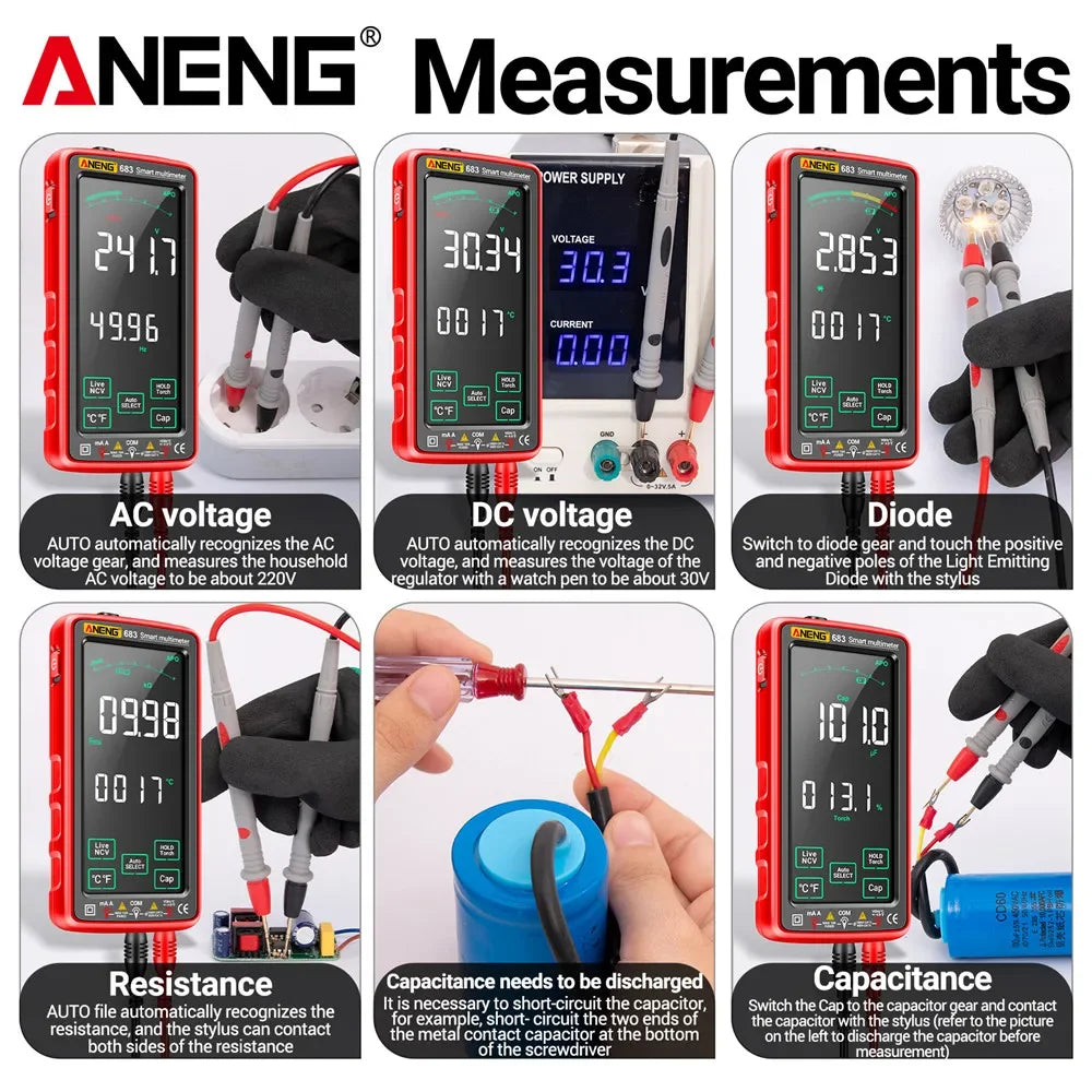 ANENG 683 Smart Multimeter Tester Current Tool High-end Touch 6000 Counts Multimetro Test Rechargeable Multitester AC/DC Voltage