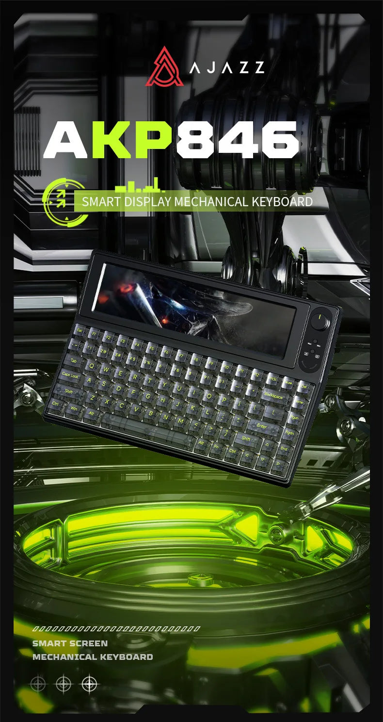 AJAZZ AKP846 Mechanical Keyboard Wired With Screen Programming Custom Driver QMK Open Source 10.1-Inch Color Screen Office Game