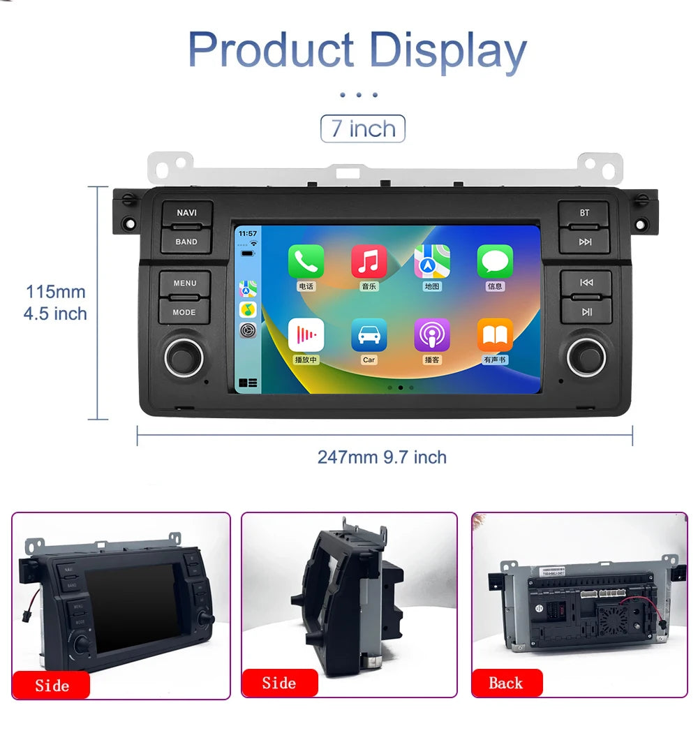 Junuse Car Multimedia Player For 3 Series BMW E46 M3 318/320/325/330/335 1998-2005 7" Android 13 GPS Radio CarPlay Navigation