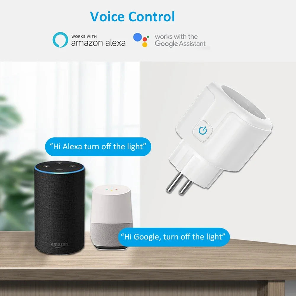 16A/20A EU Smart Socket WiFi Smart Plug Power Monitoring Timing Function Voice Control Works With Tuya APP Alexa Google Home