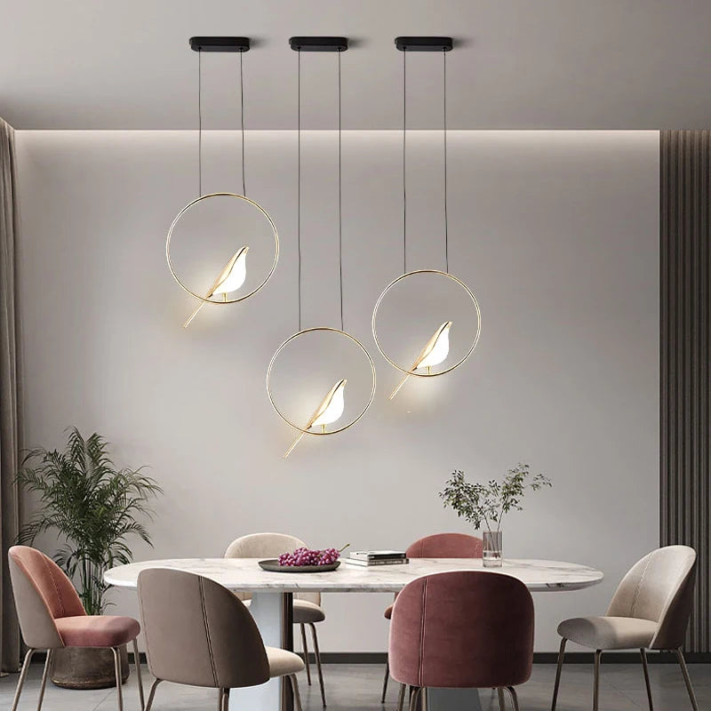 Modern LED Magpie Bird Pendant Lights Chandelier Lighting for Sofa Background Kitchen Indoor Hanging Lamps Corridor Gold Silver