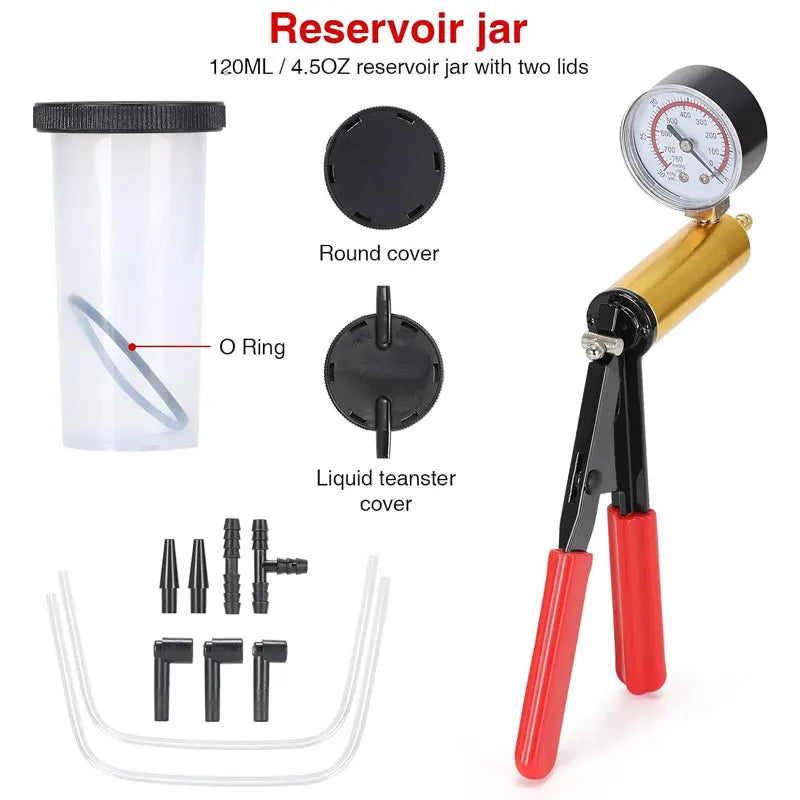 2 in 1 Brake Bleeder THand Held Vacuum Pump Test Vacuum Purge Coolant Refill Tool Gauge Adapters Auto Brake Fluid Bleeding Set