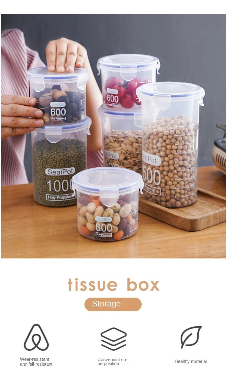 5Pcs Sealed Storage Box Transparent Kitchen Food Grain Organizer Storage Tank Plastic Large capacity Moisture-proof Sealed Jars