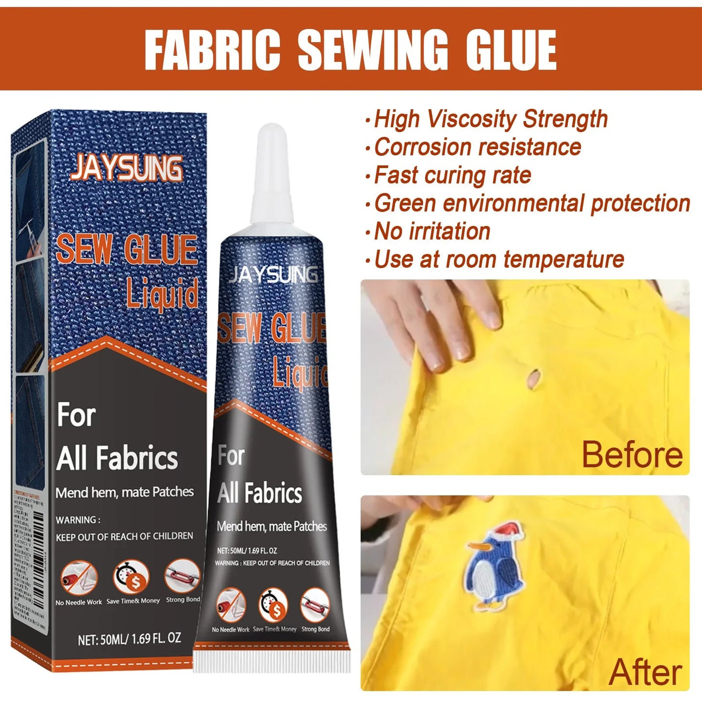 50ml/100ml Liquid Sew Glue Quick Dry Fabric Stitch Adhesive Versatile Fabric Patching Glue Waterproof for Clothing Textiles