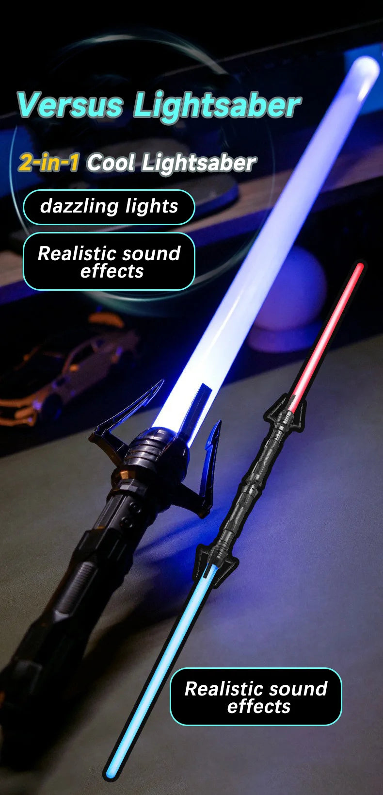 2PCS 2-in-1 Laser Sword Red and Blue Double Saber Transformation Children's Gift Cosplay Weapon Boy Toy