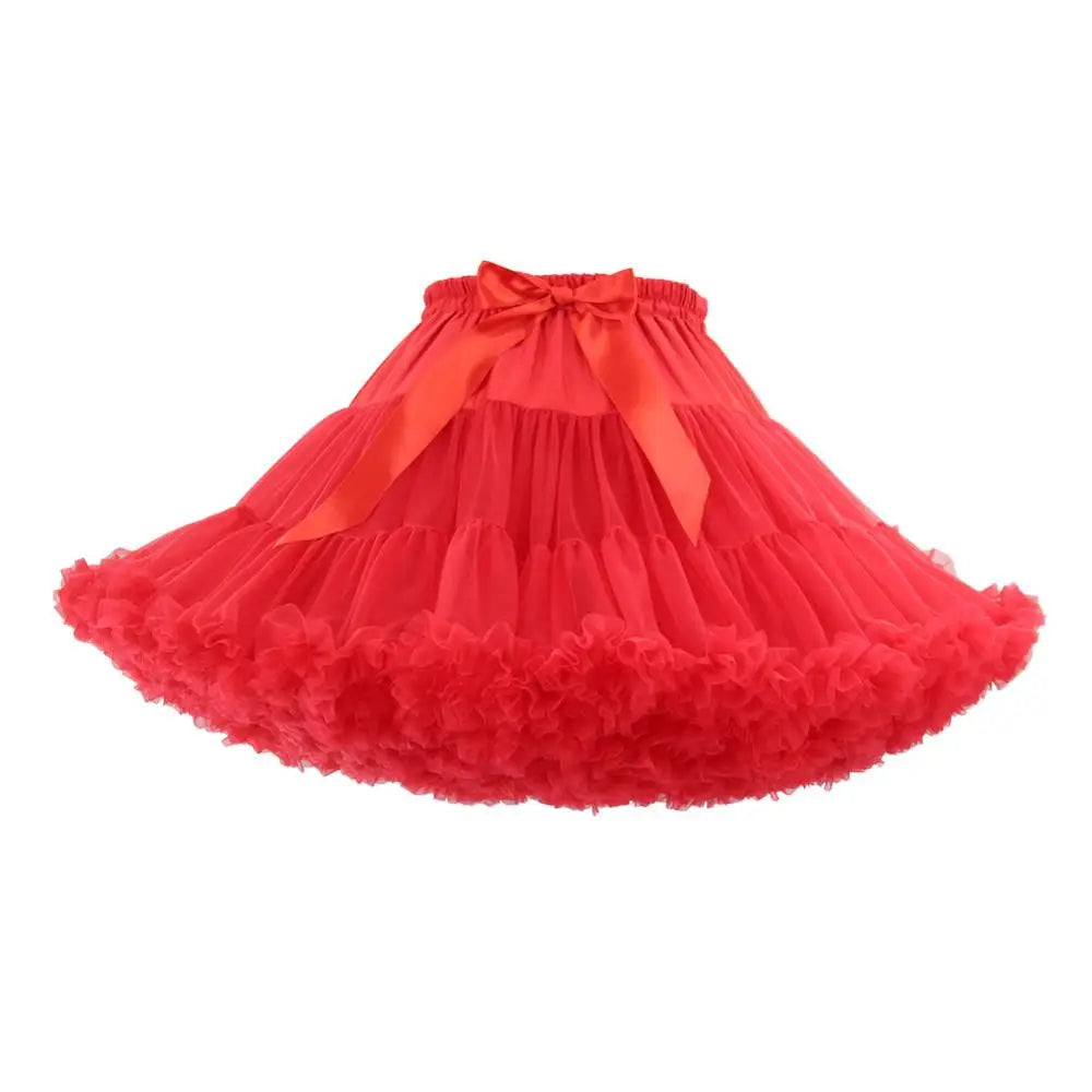 Womens 3-Layered Pleated Tulle Petticoat White Black Pink RedTutu Puffy Party Cosplay Skirt