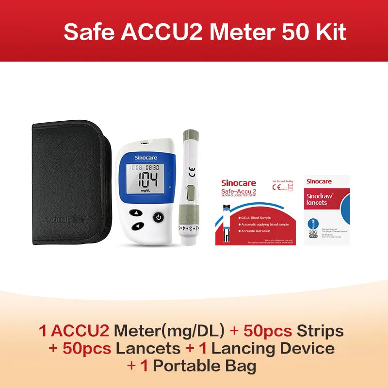Sannuo Sinocare Safe ACCU2 Blood Glucose Meter Blood Sugar Test Kit Diabetes Home Glucometer with 50pcs Strips or only strips