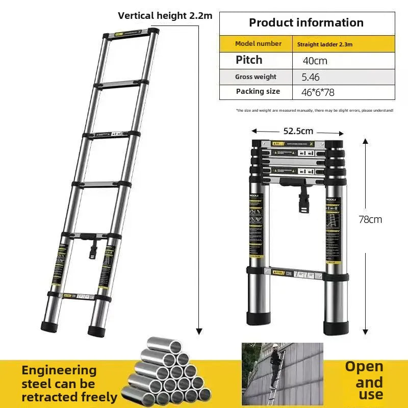 ZC1-Multi-Purpose Stainless Steel Telescopic Loft Ladder Adjustable Portable Engineering Straight Step Folding Ladder for Househ