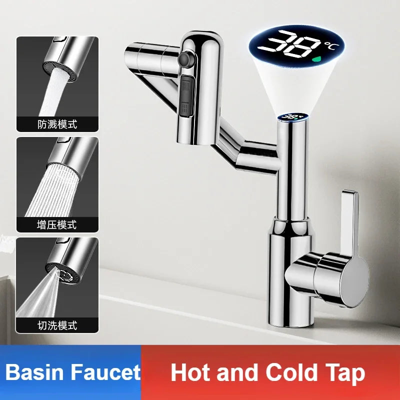 Universal Rotation Kitchen Faucet Bathroom Faucets Multifunctional Washbasin Mechanical Arm Digital Display Hot and Cold Tap