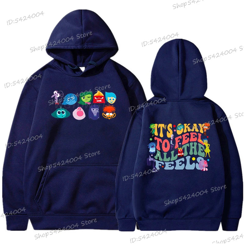 Anime Inside Out Vintage Print Hoodie It's Okay To Feel All The Feels Tracksuit Autumn Long Sleeve Disney Movie Women Men Hoody