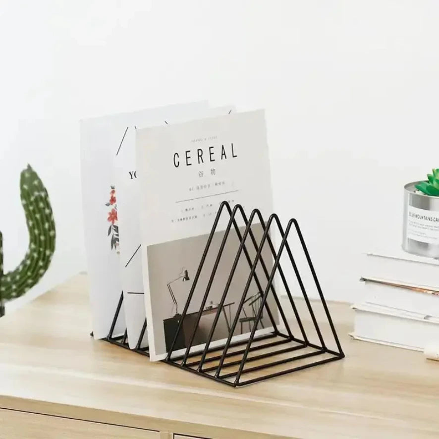 Book Storage Rack Desktop Iron Bookshelf Vinyl Records Holder Student Stationeres Organizer Newspapers Magazines Stand retail