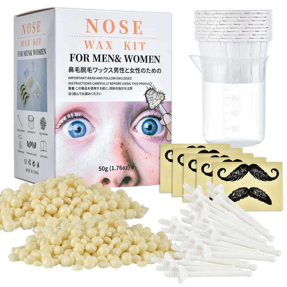 Portable Nose Wax Kit for Man and Women Painless Paper-Free Nose Hair Removal Cleaning Waxing Beans Depilation Kit Nose Clipper