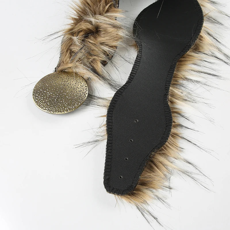 SUCHCUTE Vintage Faux Fur Patchwork Pu Leather Belt Punk Western Cowboy Accessories Y2K Women's Waistband Retro 2000s Decorative