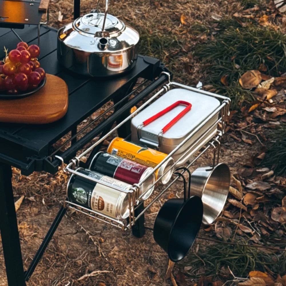 Outdoor Aluminum Table Side Storage Rack Hanging Mesh IGT Table Expansion Bracket Folding Table Extension Basket Folding Rack