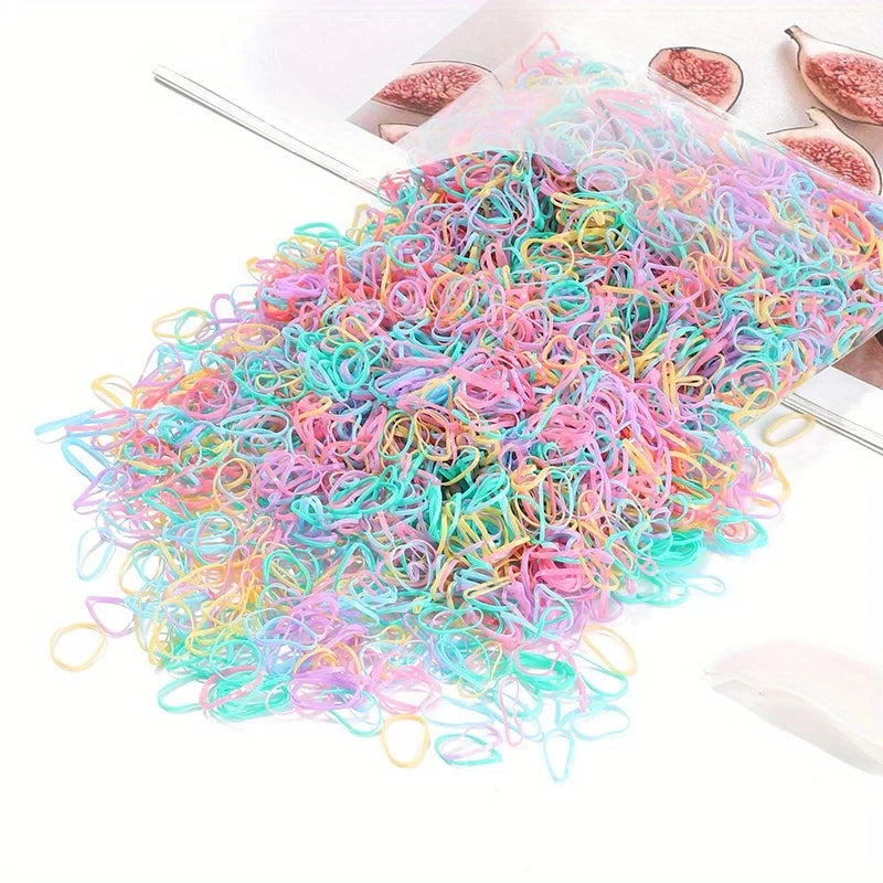 2000 Piece Pack Children's High Elasticity Rubber Band Hair Rope Colored Hair Accessories Girls Ponytail Hairband Gift